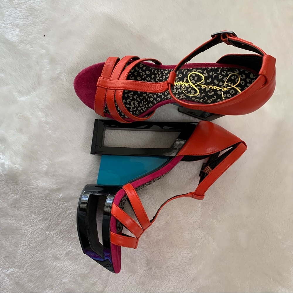 Jessica Simpson Tracie Wedge Sandal Multicolored Ankle strap Orange Artistic